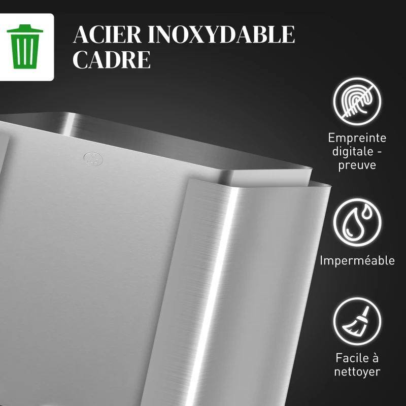 HOMCOM Poubelle de cuisine, poubelle tri sélectif, 3 compartiments de 15L, seaux intérieurs amovibles, 61,9x36,6x43,2cm, argent