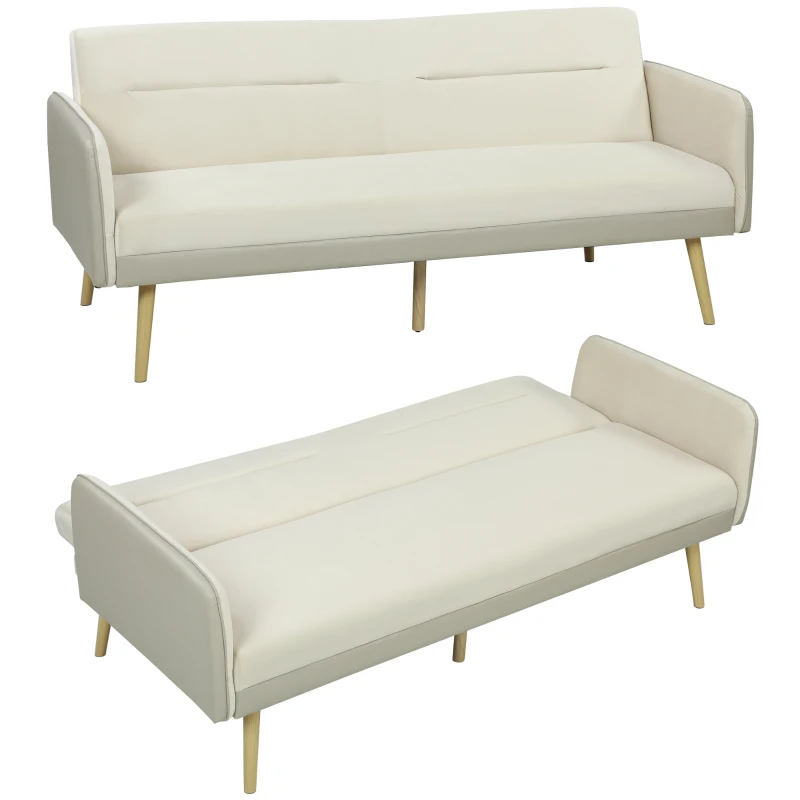 HOMCOM Canapé convertible 3 places 3 en 1, canapé-lit clic-clac, dossier réglable, assise rembourrée, 185 x 84 x 83 cm, beige