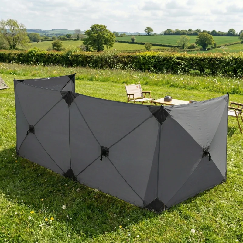 Outsunny Windschutz faltbar Camping Sichtschutz mit Spannleinen Bodenhaken Tragetasche für Camping Garten 480 x 120 cm Dunkelgrau