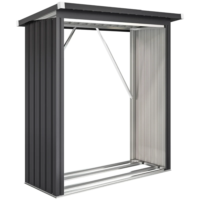 Outsunny Abri-bûches couvert support pour bois de chauffage plancher surélevé toit incliné, acier galvanisé 150x66,5x150cm gris