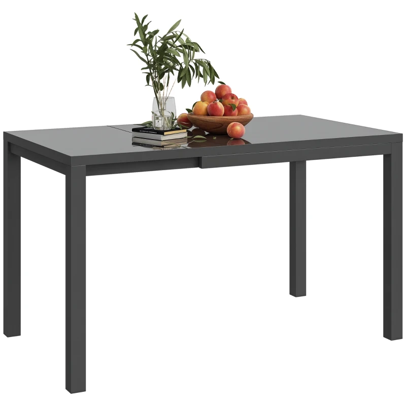 Outsunny Masă de Grădină Extensibilă 85/125 x 70 x 73 cm, Masă de Dining pentru 4-6 Persoane, Dreptunghiulară, din Aluminiu cu Blat din Sticlă, Pentru Patio Terasă Balcon Exterior, Gri Închis