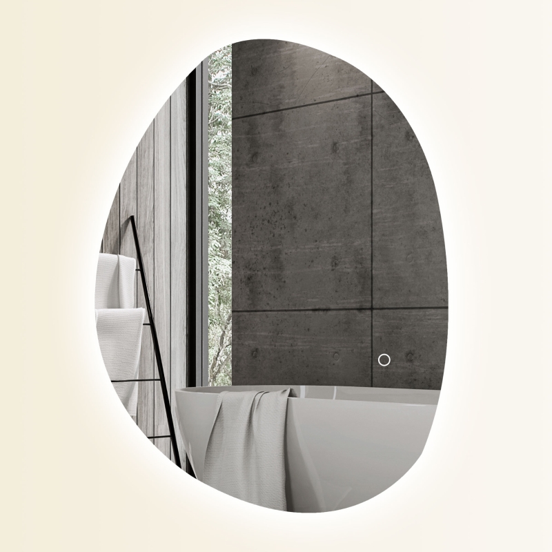 Miroir lumineux LED arqué de salle de bain 90 x 60 cm - tactile, réglable, anti-buée - alu noir