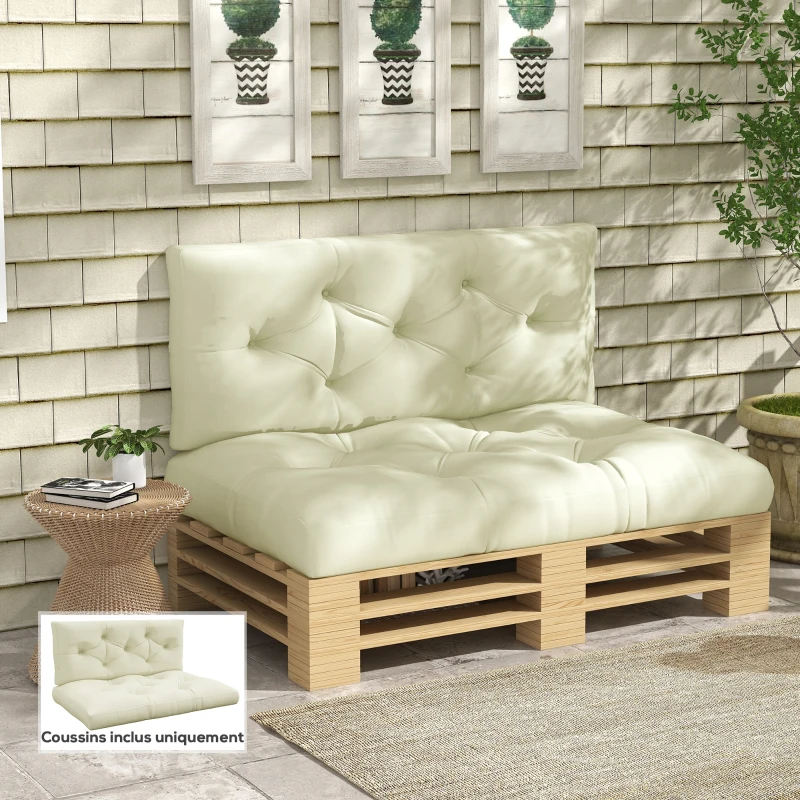 Outsunny Ensemble de 2 coussins pour canapé palette 2 places dim. 120L x 80l x 12H cm polyester crème