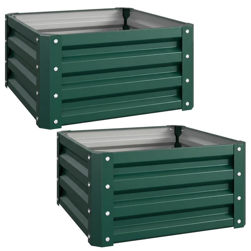 Outsunny Lot de 2 jardinières surélevées, carre potager de jardin pour légumes, fleurs, acier galvanisé 60 x 60 x 30,5 cm, vert