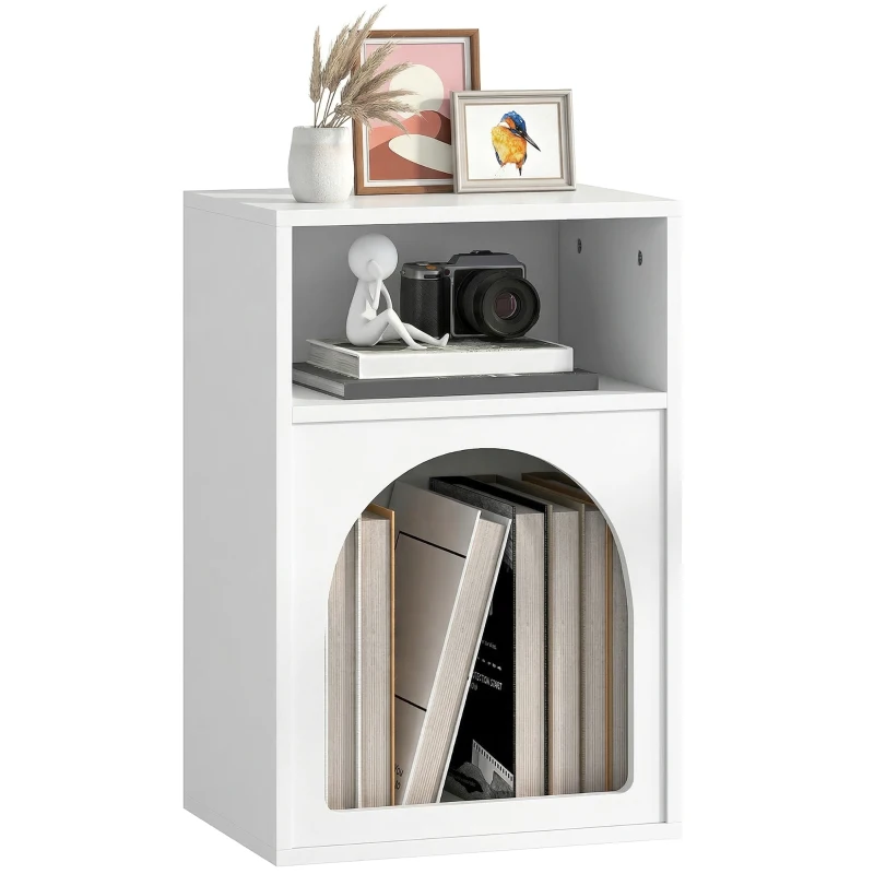 HOMCOM Bedside Table with 2 Open Compartments - White