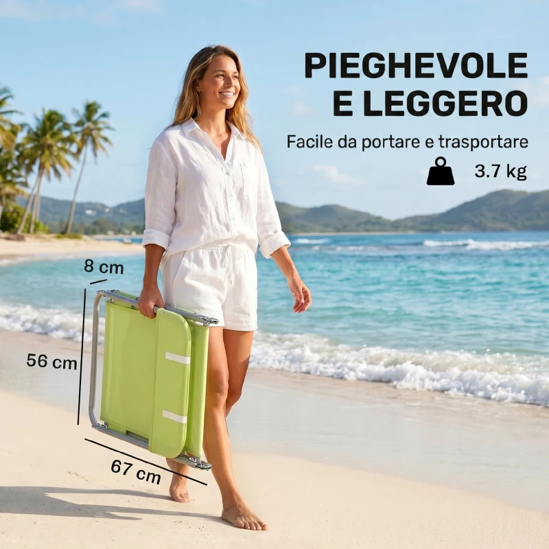 Outsunny Lettino Prendisole Pieghevole con Schienale Reclinabile e Cuscino, 182x56x24.5cm