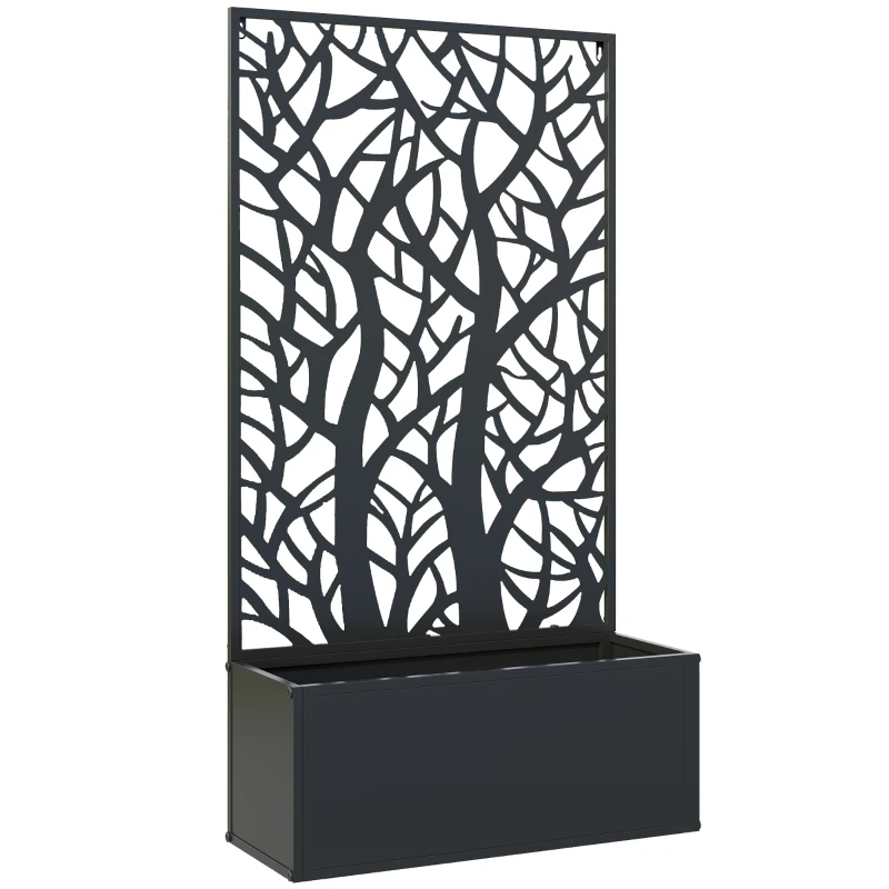 Outsunny Jardinière avec treillis, bac à fleurs pour plantes grimpantes, légumes, fleurs en métal 61 x 23 x 113 cm noir