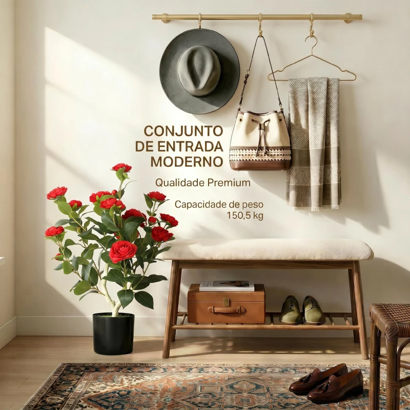 HOMCOM Planta Artificial de Camélia 65 cm com Flores Realistas de Seda 116 Folhas e Efeito de Musgo Vermelho