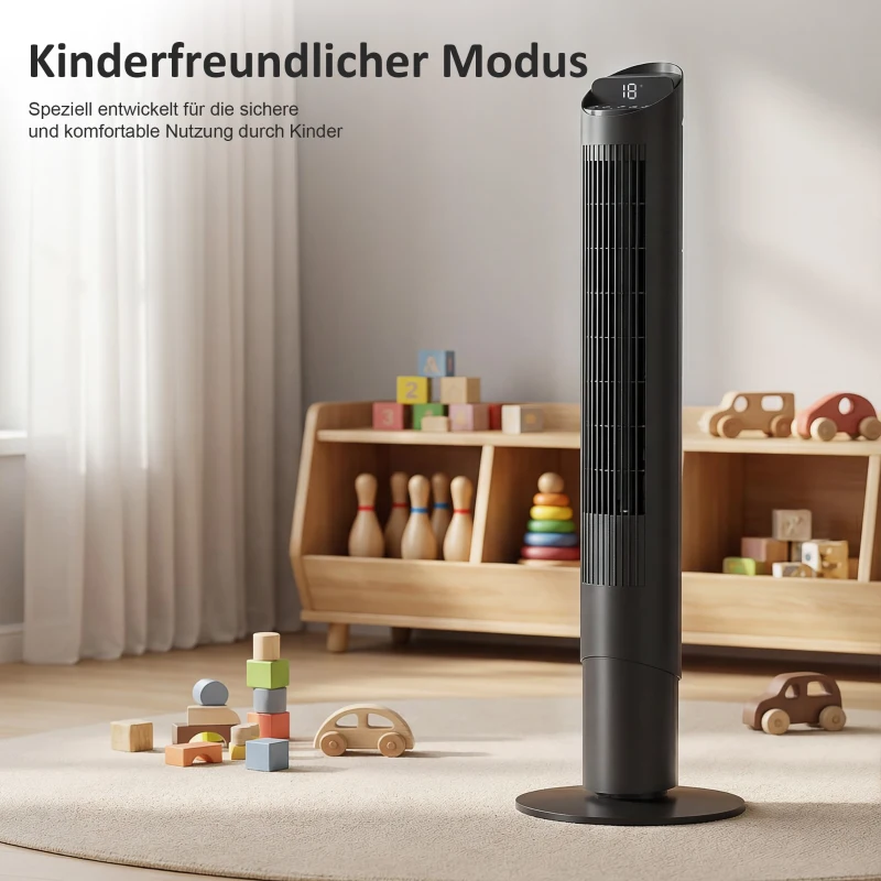 HOMCOM 116 cm Turmventilator, Standventilator mit Fernbedienung WiFi App-Steuerung, 65° Oszillation 6 Geschwindigkeiten 4 Modi