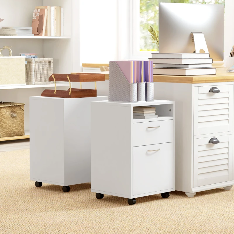 HOMCOM Lot de 2 caissons de bureau rangement de bureau sur roulettes tiroir placard niche panneaux particules blanc