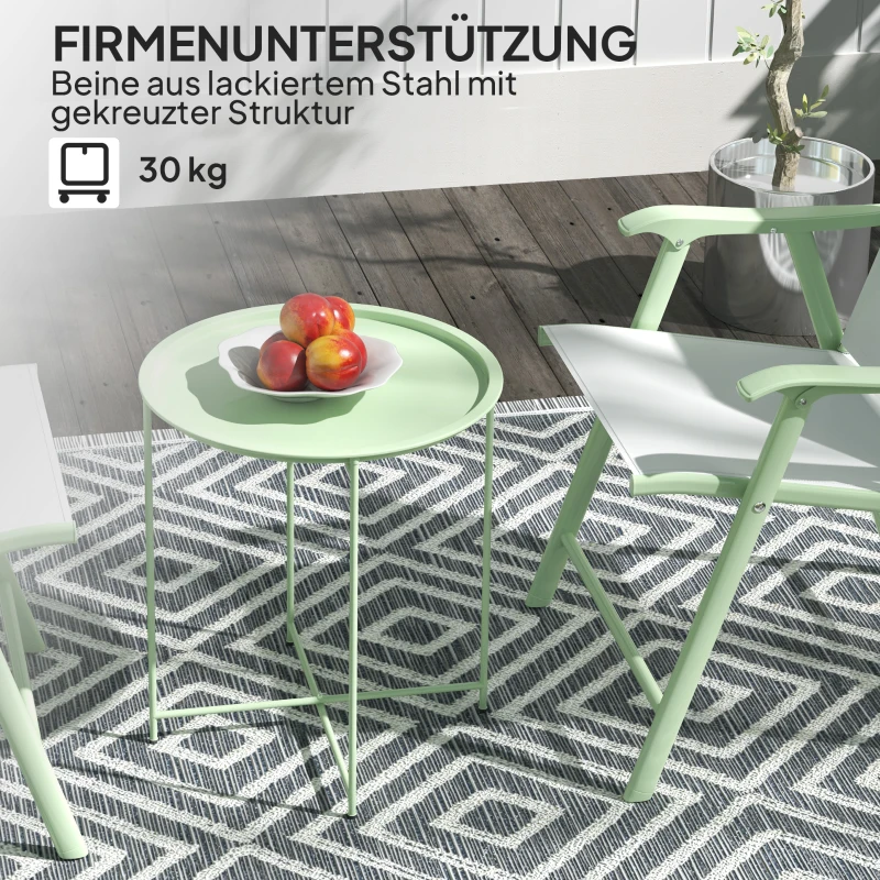 Outsunny Tuintafel, Ronde Buiten Zijtafel van Staal met Afneembaar Dienblad, Opvouwbaar Ontwerp, Terrastafel, Groen