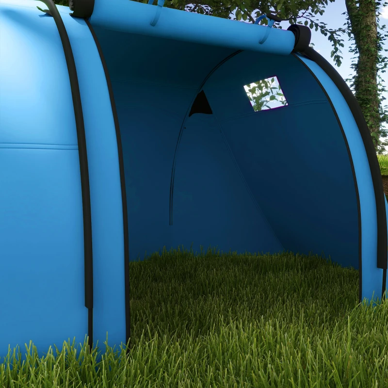 Outsunny Tenda de Campismo para 3 Pessoas com Janelas Gancho Saco de Transporte Impermeável 3000 mm 470x220x150 cm Azul Claro