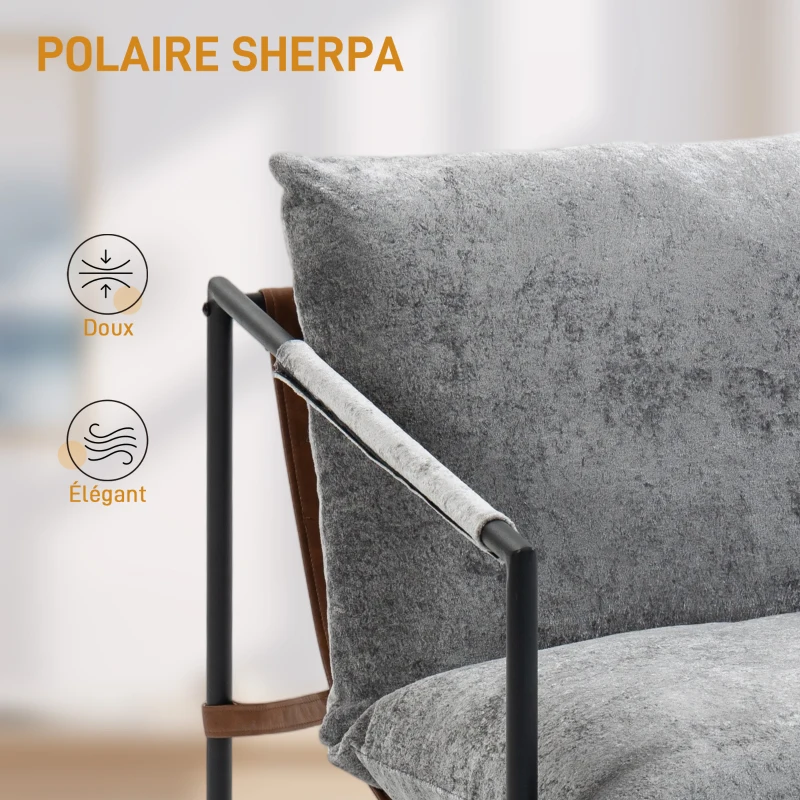 HOMCOM Fauteuil salon, fauteuil d'appoint rembourré en velours imprimé, large assise et structure en acier, 77x91x80cm, gris