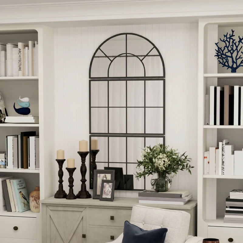 HOMCOM Oglindă de Perete cu Arcadă Stil Fereastră pentru Dormitor și Hol, 76x43 cm, Negru