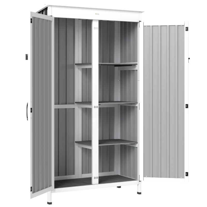 Outsunny Armoire de Jardin en Bois et Acier, 3 Étagères Amovibles, Portes Doubles avec Fermeture Métallique, 94x43x166cm, Noir