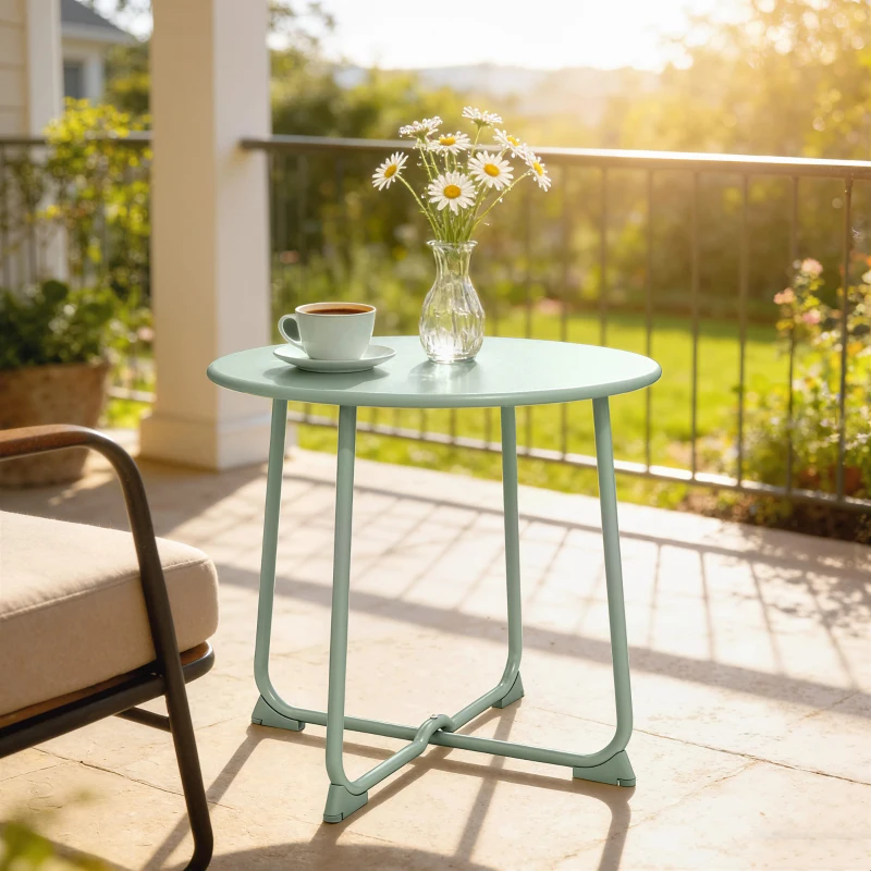 Outsunny Table basse extérieure pour 2 personnes, table de jardin ronde base en X avec structure métal, Ø 50 x 45,5 cm vert foncé