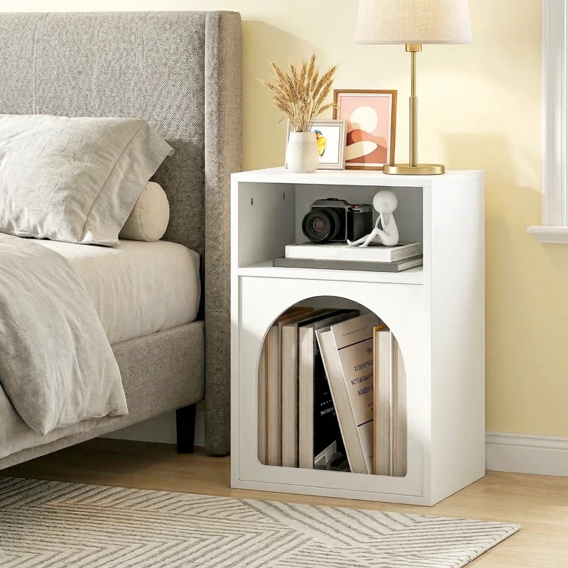 HOMCOM Bedside Table with 2 Open Compartments - White