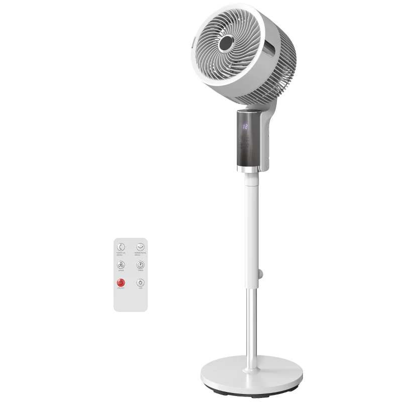 HOMCOM Ventilator de podea silențios 20 dB pentru dormitor, ventilator cu oscilare la 90°, 8 trepte și lumină LED, alb