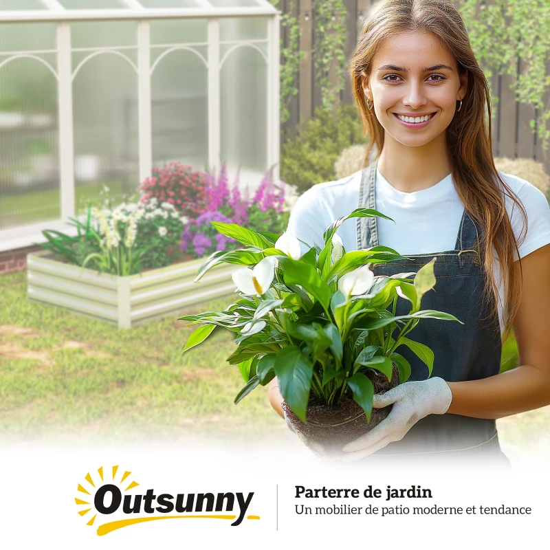 Outsunny Carré potager de jardin rectangulaire jardinière extérieure 241 x 90,5 x 30 cm tôle d'acier ondulée argent