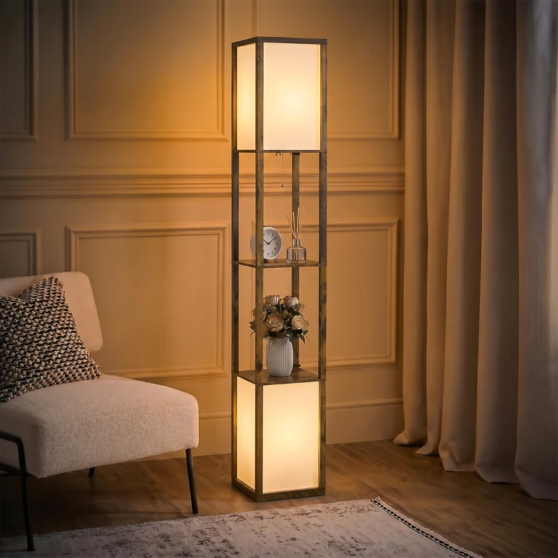 HOMCOM Modern Shelf Floor Lamp with Dual Ambient Light, Standing Lamp Living Room, Bedroom, 156cm, Brown