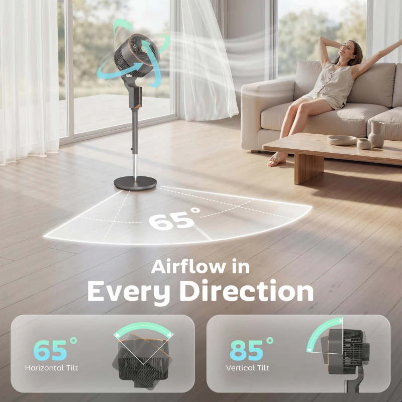 HOMCOM 20 dB Silent Standing Fan for Bedroom, 46" Pedestal Fan with Remote, 85° Oscillating, 8 Speeds