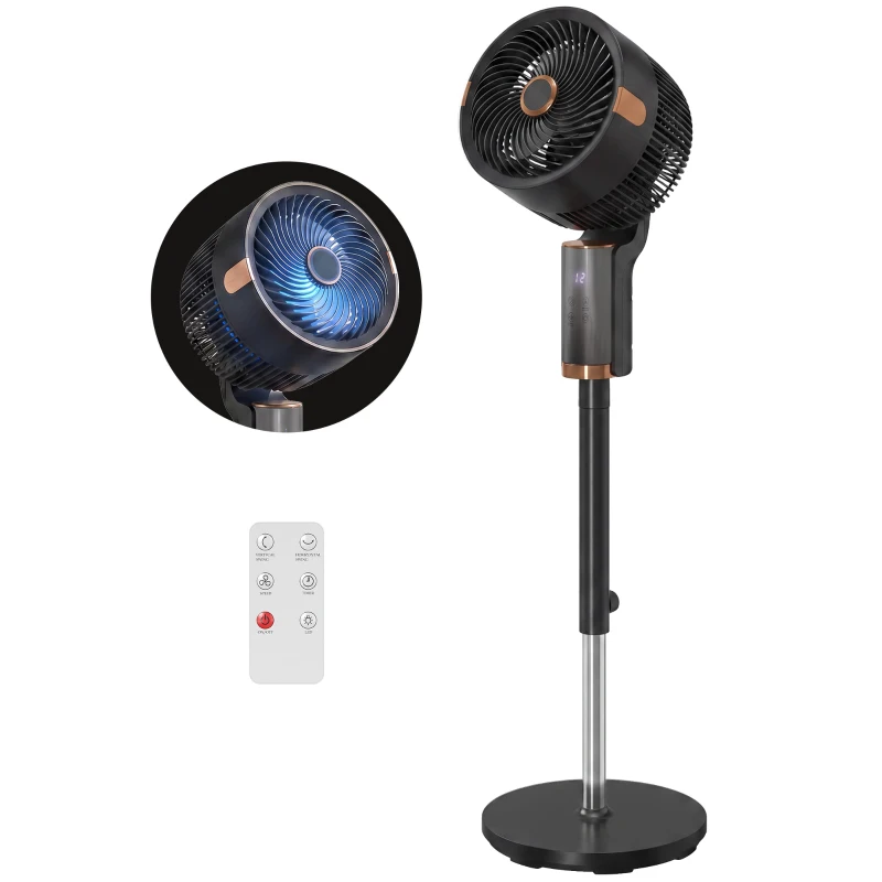 HOMCOM 20 dB Silent Standing Fan for Bedroom, 44" Pedestal Fan with 90° Oscillating, 8 Speeds and LED Light, Black