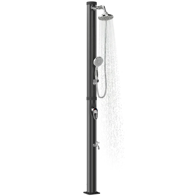 Outsunny Duche Solar Jardim 20L com Cabeça de Ducha de Mão Torneira para Pés e Temperatura Ajustável Máx. 60 °C Preto