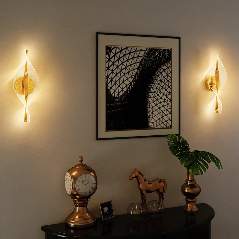 HOMCOM Led Wall Lamp 2 Pack, 13W Modern Indoor Spiral Wall Light, Colour Temperature Adjustable 3000K/4000K/6500K, for Bedroom, Living Room, Hallway, Stairs, Gold Tone