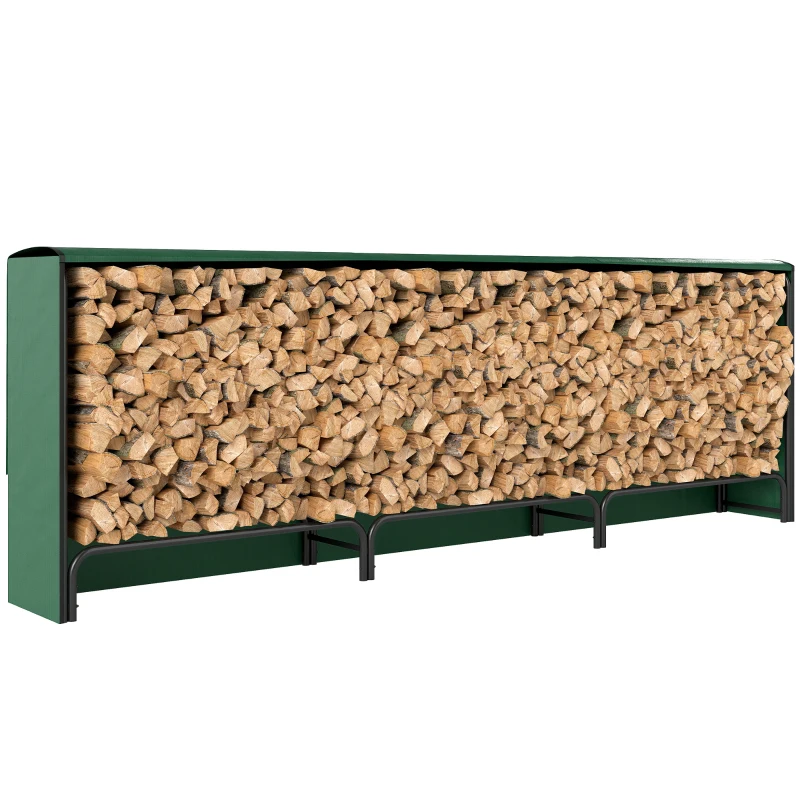 Outsunny Suport pentru Lemne de 1m³ Reglabil cu Acoperire Impermeabilă din PE, din Metal, 300x36x99 cm, Negru și Verde Închis