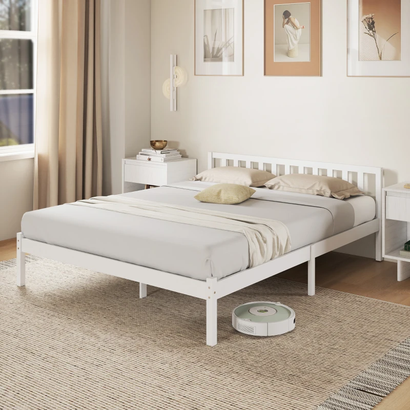 HOMCOM Cadre de lit en bois massif 160x200cm lit simple avec tête de lit et sommier à lattes solide pour enfants adultes