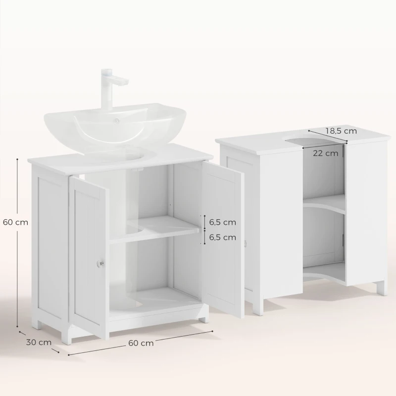 kleankin Meuble salle de bain sous lavabo - meuble sous-vasque - placard 2 portes avec étagère - dim. 60L x 30l x 60H cm - en bois blanc