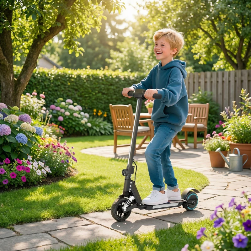 SPORTNOW Folding Electric Scooter for Kids, with Dual Brakes, Front Suspension, LED Colourful Lights, Black