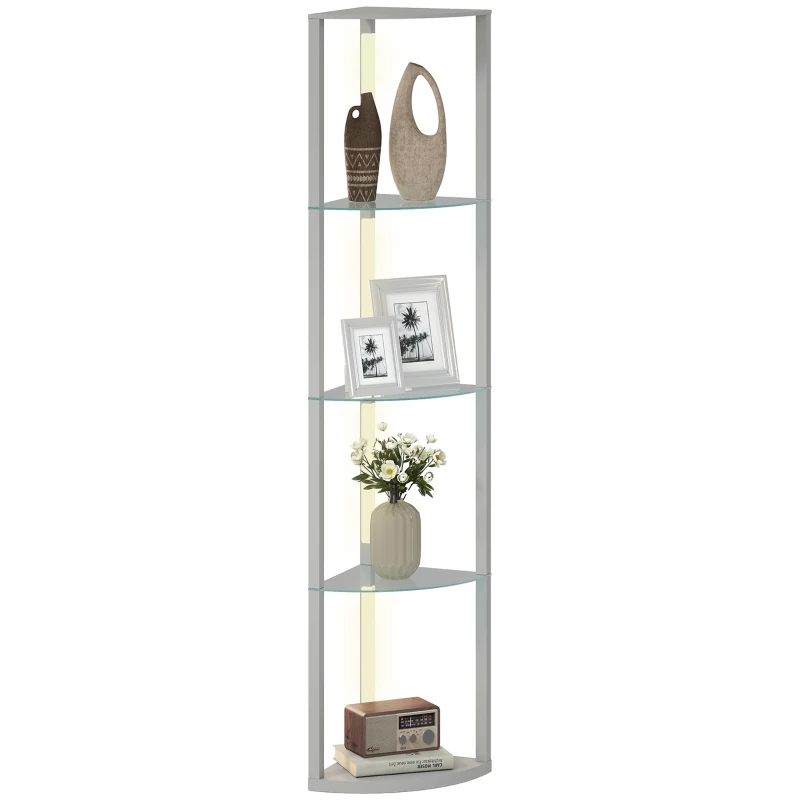 HOMCOM LED Floor Lamp with Shelves, Dimmable Standing Lamp with Foot Switch for Living Room, Bedroom, Grey