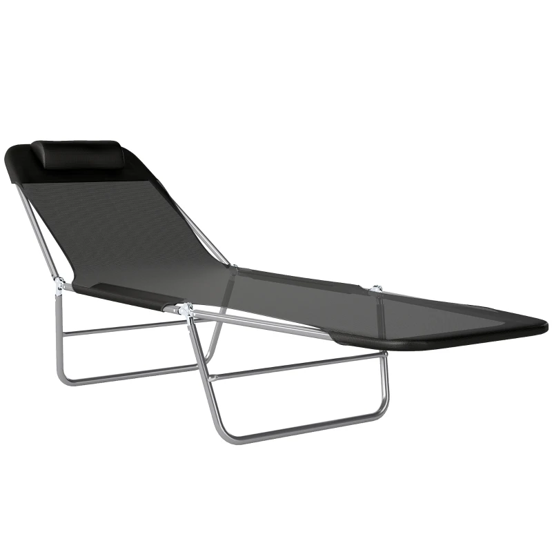 Outsunny Chaise Longue Pliante Bain de Soleil inclinable transat textilène lit Jardin Plage 182 x 56 x 24,5 cm Noir