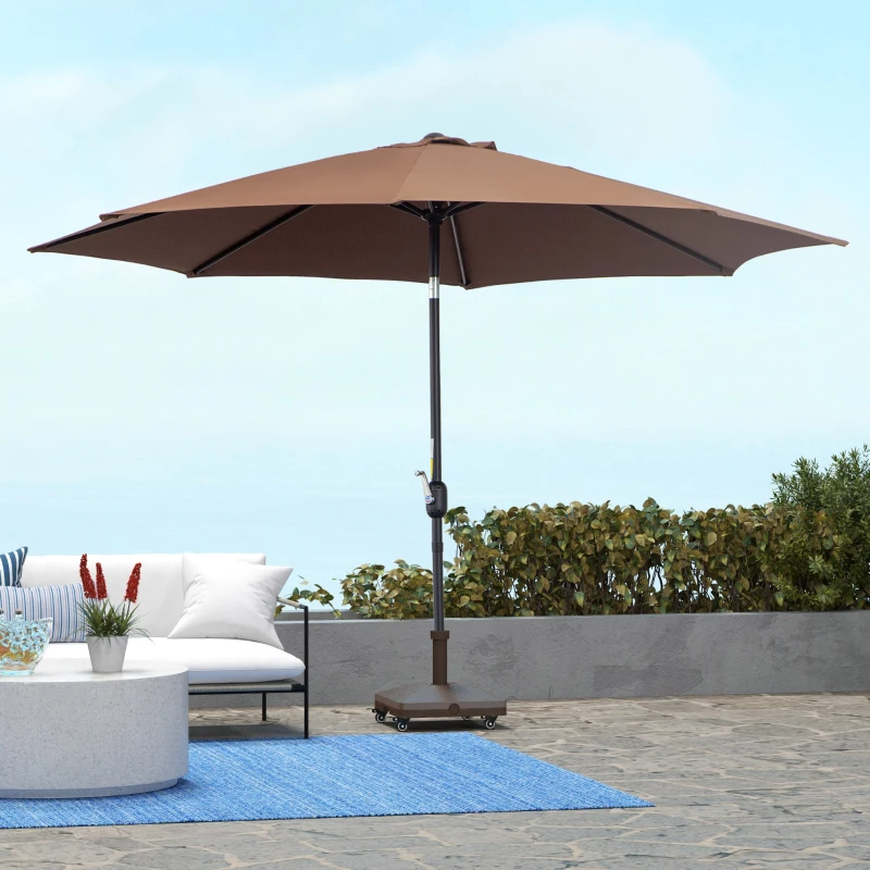 Outsunny Lot de parasol de jardin et pied de parasol - parasol rond inclinable Ø 3 m - base de lestage carré 4 roulettes en HDPE
