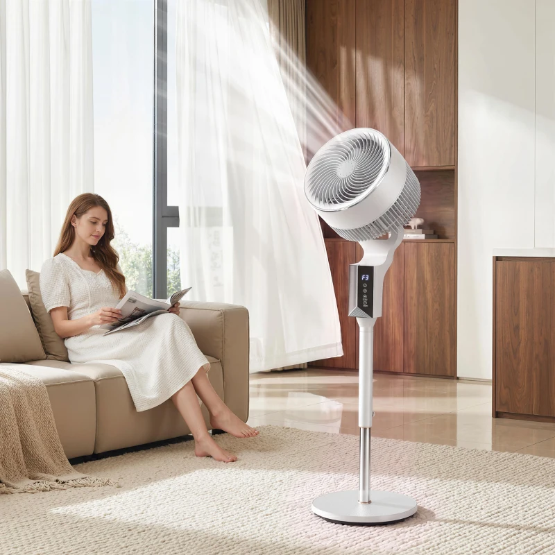 HOMCOM 20 dB Silent Standing Fan for Bedroom, 46" Pedestal Fan with Remote, 85° Oscillating, 8 Speeds, White