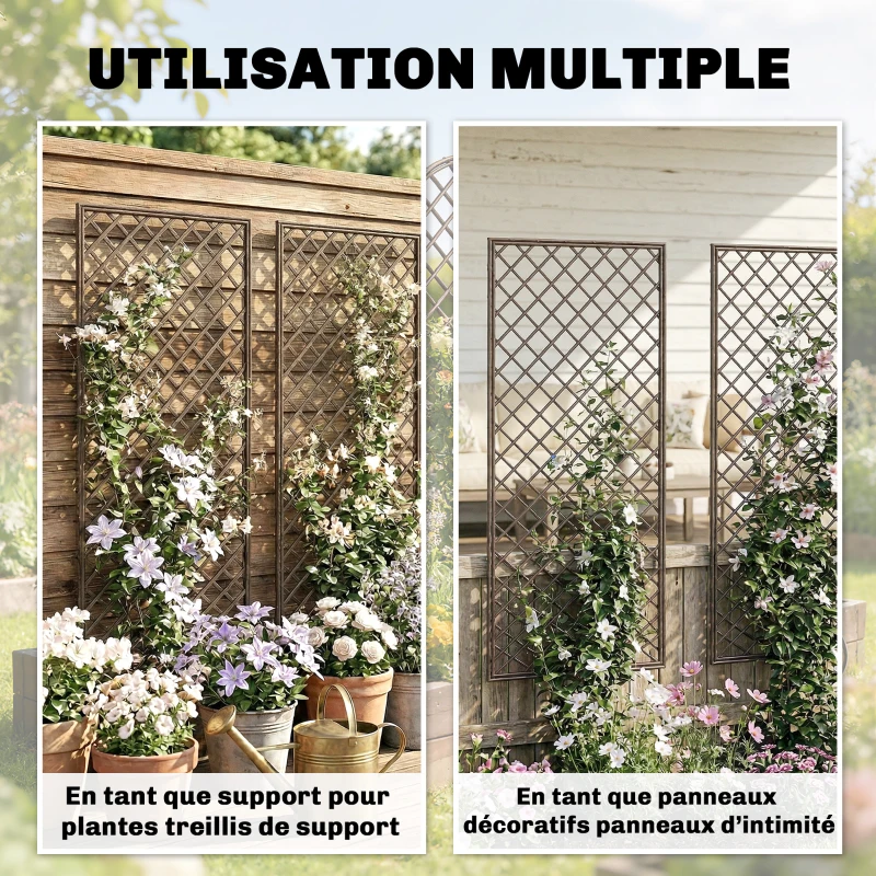 Outsunny Lot de 3 Treillis de jardin en osier tissé Panneau rectangulaire pour Plantes grimpantes 43 x 2 x 112 cm, effet bois naturel