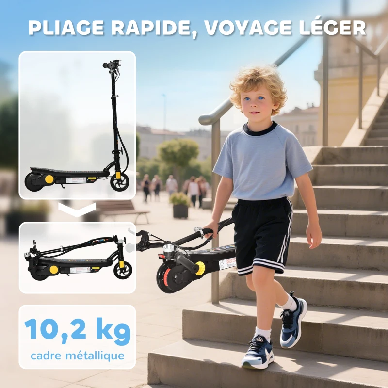 HOMCOM Trottinette électrique 120 W pliable pour enfant 7-14 ans 12 Km/h max. autonomie 10 Km max. noir