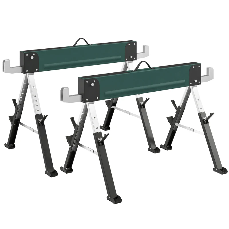 HOMCOM 2er-Set klappbare Metall-Böcke, max. Traglast 1160 kg, höhenverstellbar 64-81 cm, Tragegriff, grün