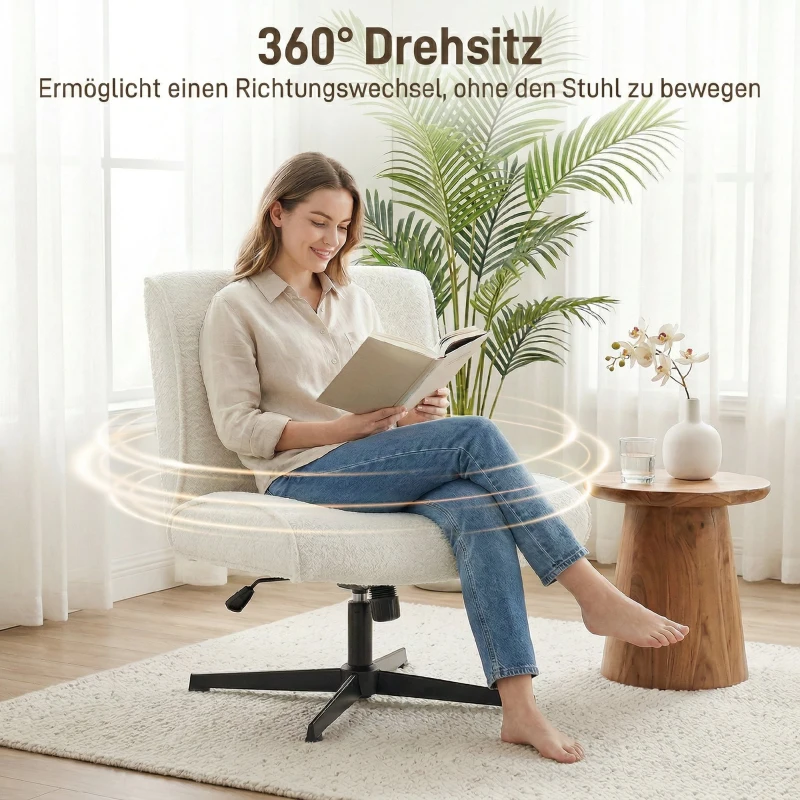 HOMCOM Drehbarer Akzentstuhl, Samtgepolsterter Lounge-Sessel mit Höhenverstellung für Wohnzimmer, Büro, Cremeweiß