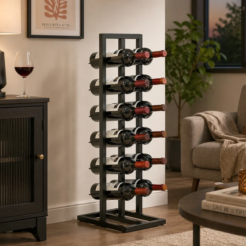 HOMCOM Porte-bouteilles 12 bouteilles, étagère à vin en métal industriel, casier à vin sur pied pour cuisine, bar, cave, noir