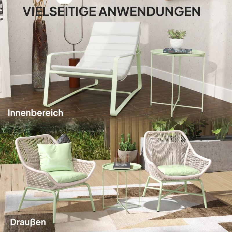 Outsunny Tuintafel, Ronde Buiten Zijtafel van Staal met Afneembaar Dienblad, Opvouwbaar Ontwerp, Terrastafel, Groen