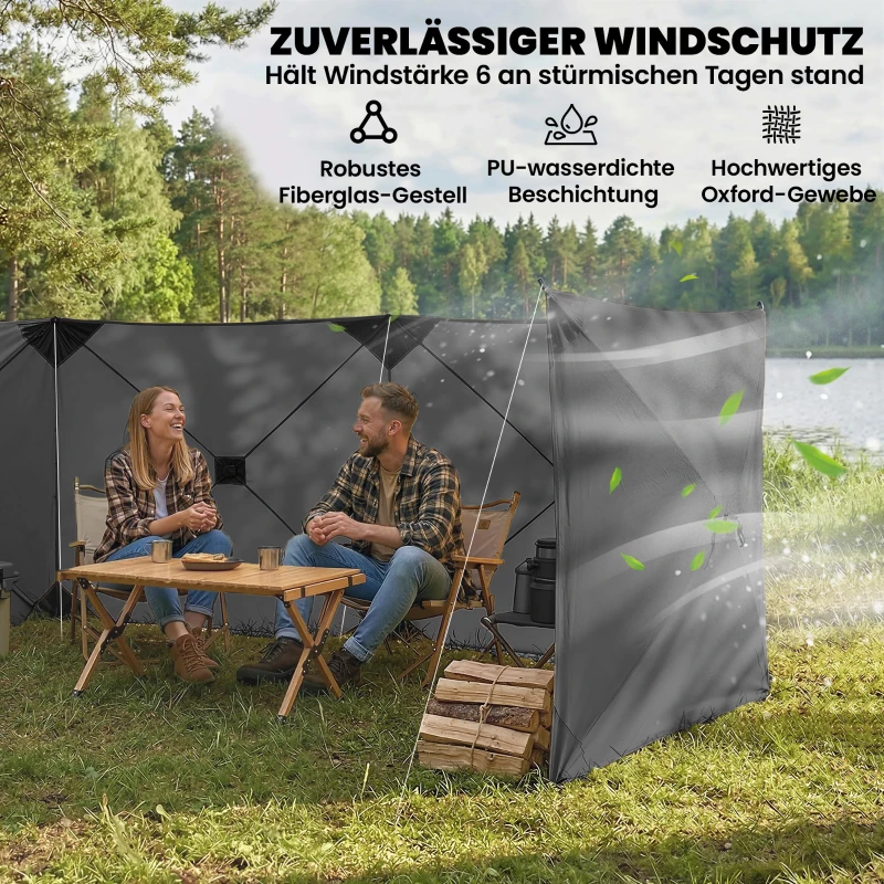 Outsunny Windschutz faltbar Camping Sichtschutz mit Spannleinen Bodenhaken Tragetasche für Camping Garten 480 x 120 cm Dunkelgrau