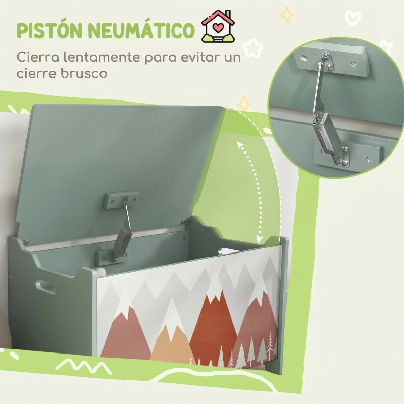 ZONEKIZ Cajas de Juguetes para Niños de 3 a 8 Años Cajas de Almacenamiento con 2 Asas y Estampado de Osos 60x37x39 cm Verde