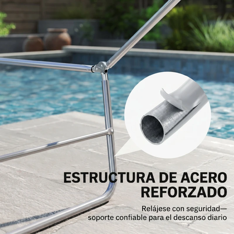 Tumbona Inclinable Plegable para Jardin Playa o Piscina con Almohada Acero y Textilene 182x56x24.5 cm Negro