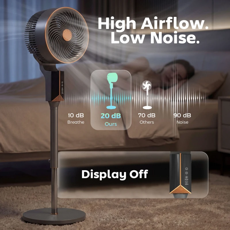 HOMCOM 20 dB Silent Standing Fan for Bedroom, 46" Pedestal Fan with Remote, 85° Oscillating, 8 Speeds