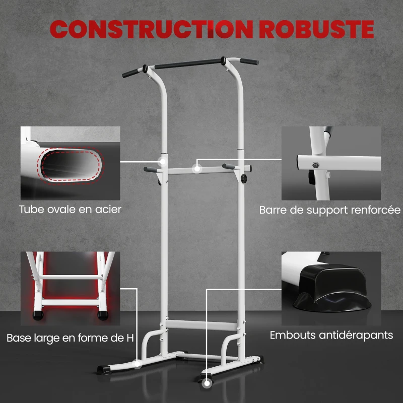 SPORTNOW Power tower dip barre de traction autoportante réglable en hauteur cadre acier 91,5 x 97,5 x 176,5-227 cm pour la maison