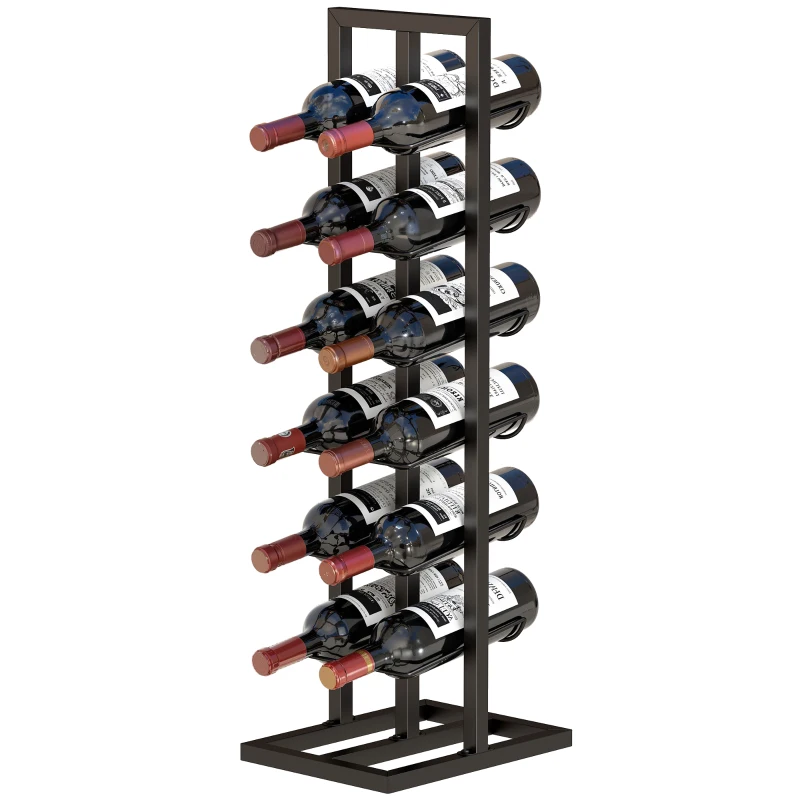 HOMCOM Suport din Metal, 12 Sticle, de Podea, Negru