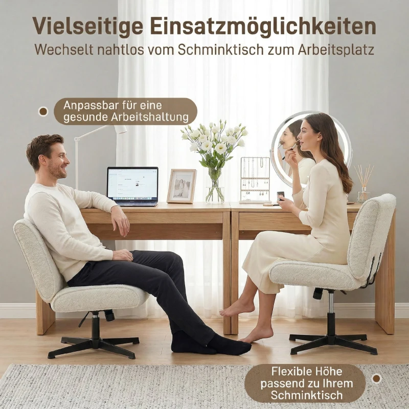HOMCOM Drehbarer Akzentstuhl, Samtgepolsterter Lounge-Sessel mit Höhenverstellung für Wohnzimmer, Büro, Cremeweiß