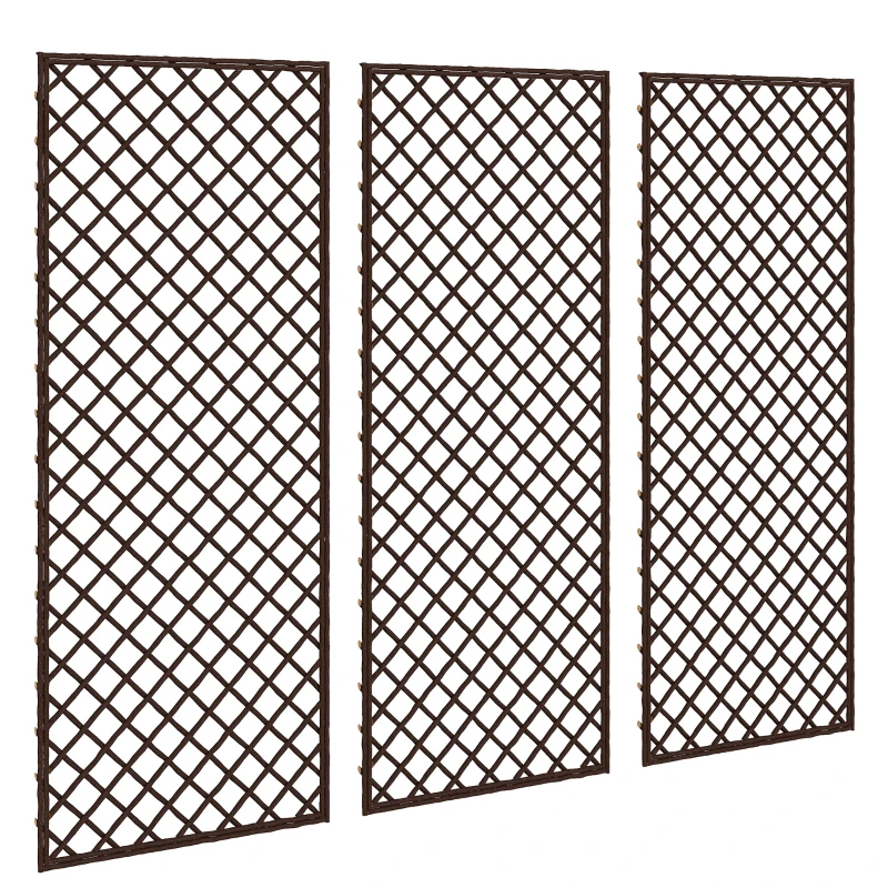 Outsunny Lot de 3 Treillis de jardin en osier tissé Panneau rectangulaire pour Plantes grimpantes 43 x 2 x 112 cm, effet bois naturel